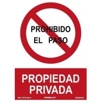 SEÑAL "PROHIBIDO EL PASO PROPIEDAD PRIVADA" 21X30CM PP ROJO Y BLANCO ARCHIVO 2000 6174-09 RJ (Espera 4 dias) en Huesoi